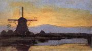 Piet Mondrian The mill at night oil painting artist